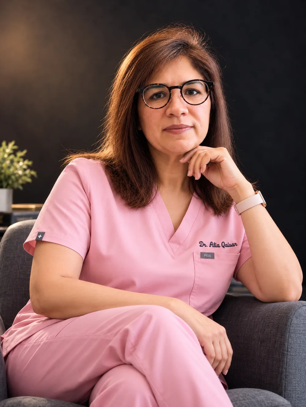Dr. Alia Qaisar seated in her consultation room