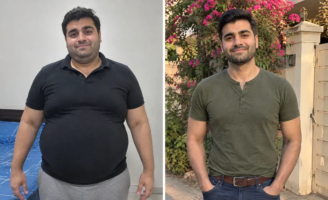 Before and after photos side by side for Usman S.'s weight-loss story