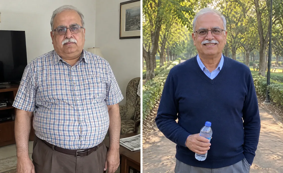 Before and after photos side by side for Anwar S.'s weight-loss story