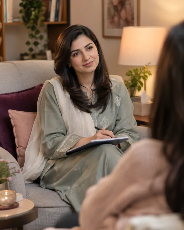 A clinical psychologist listening during a counselling session